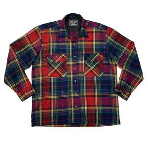 Vintage Backpacker Shirt Men L Large Red Plaid Flannel Long Sleeve Lined Outdoor